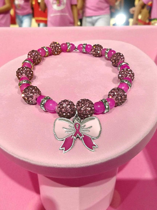 Breast Cancer Awareness Beaded Bracelet 7.5 - 8”