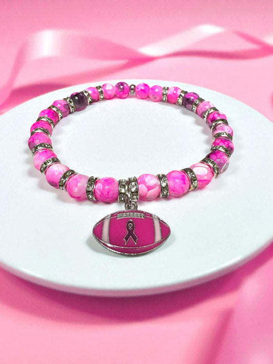 Breast Cancer Awareness Beaded Bracelet 7.5 - 8”