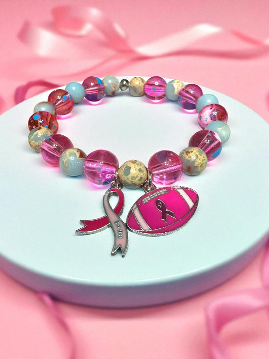 Breast Cancer Awareness Beaded Bracelet 7-7.5”