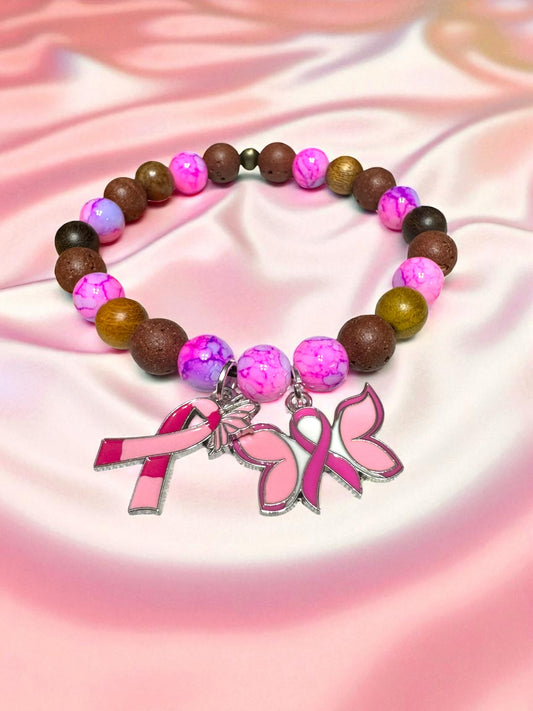 Breast Cancer Awareness Beaded Bracelet 7-7.5”