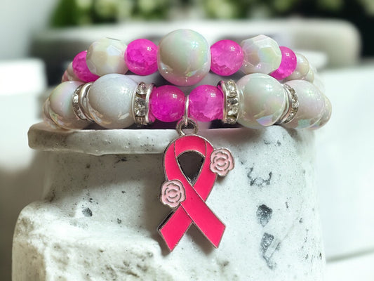Breast Cancer Awareness Beaded Bracelet Set