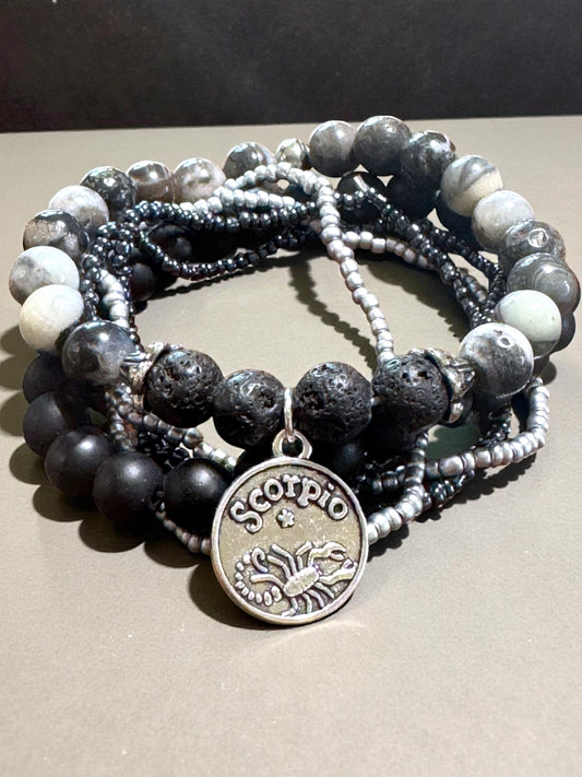 Scorpio Lava Beaded Bracelet 7”- 7.5” Fit