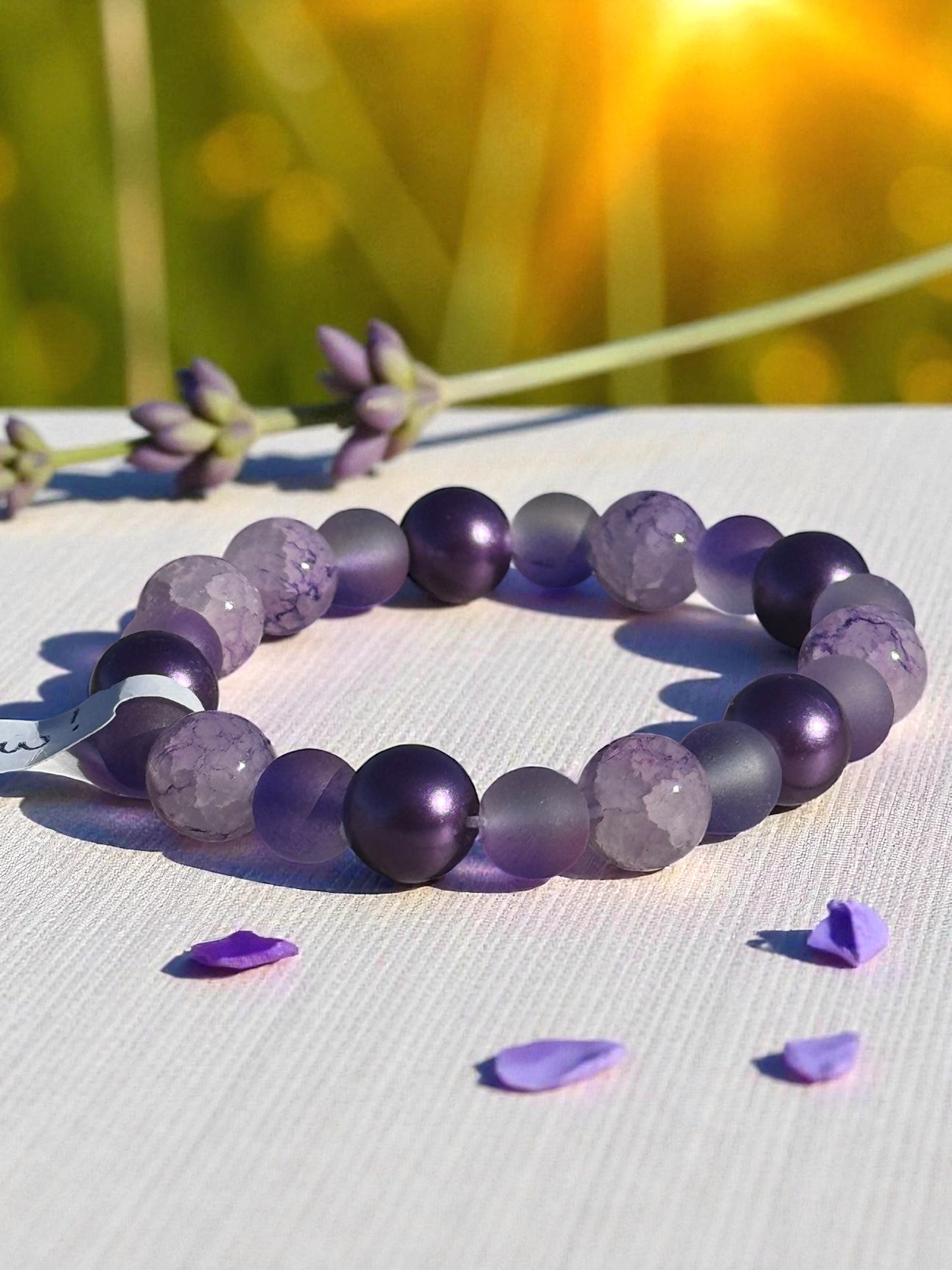 Purple Beaded Lava Stone Bracelet - Natural Aromatherapy Jewelry