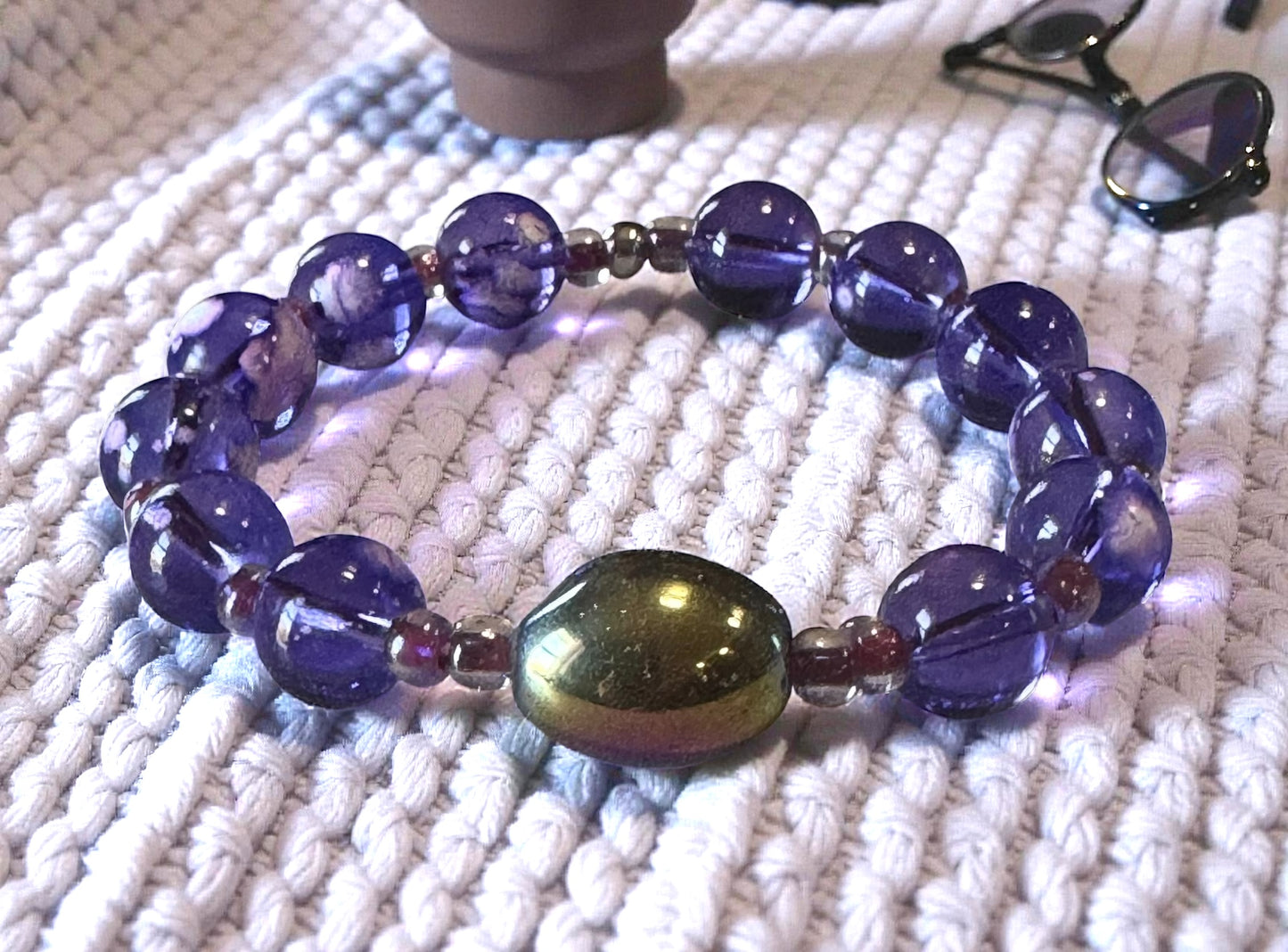 Purple Beaded Lava Stone Bracelet - Natural Aromatherapy Jewelry