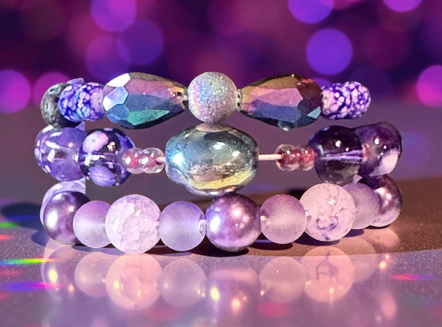 Purple Beaded Lava Stone Bracelet - Natural Aromatherapy Jewelry