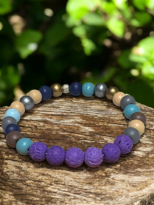 Lava Beaded and Wood Bracelet Set - Purple Aromatherapy Diffuser Bracelets