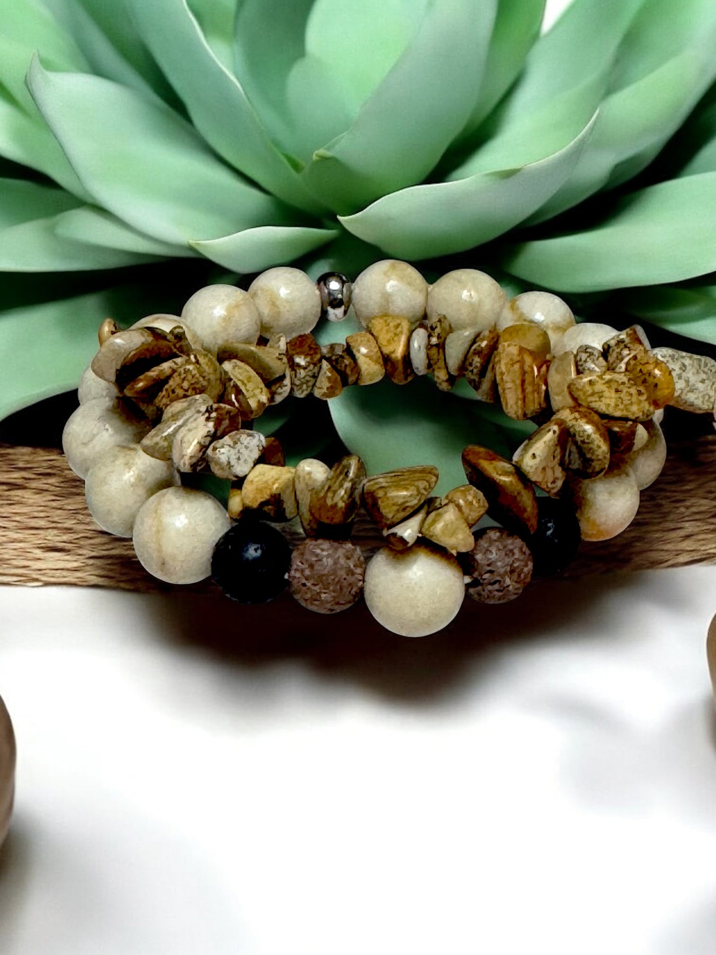 Natural Stone & Lava Bead Bracelet Set - Faith Jewelry with Hebrews 13:5 Scripture Card