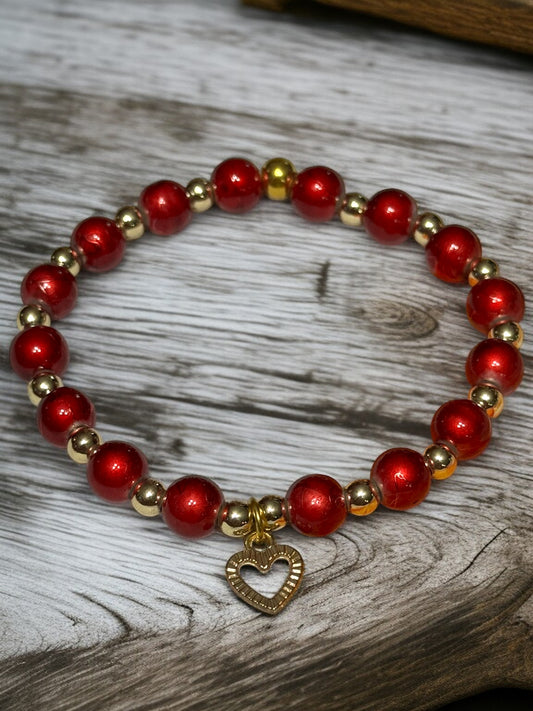 Red Heart 14K Charm Bracelet - Christian Faith Jewelry with Psalm 28:7