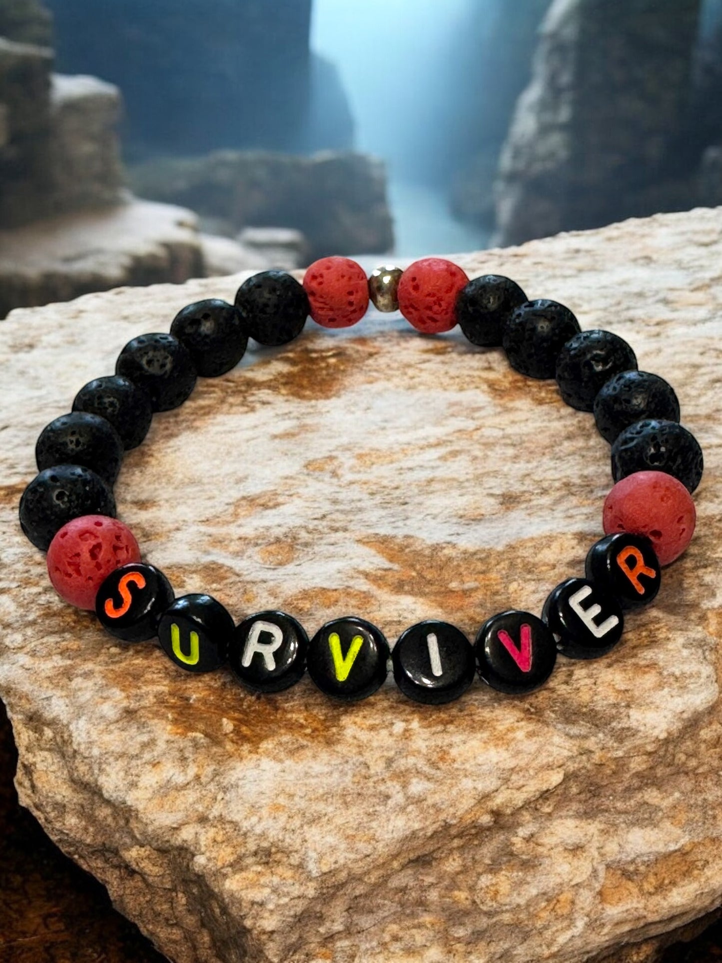 Black and Red Survivor Aromatherapy Bracelet - Awareness Jewelry