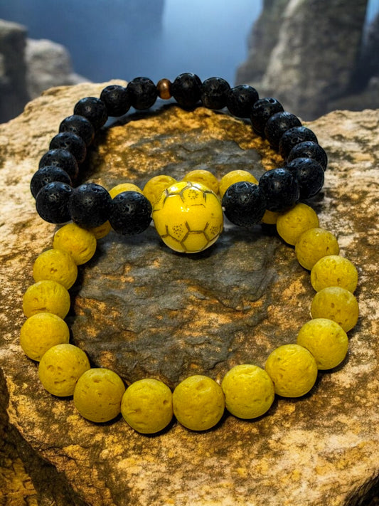 Black and Yellow Lava Stone Bracelet Set - Aromatherapy Jewelry with Gemstone
