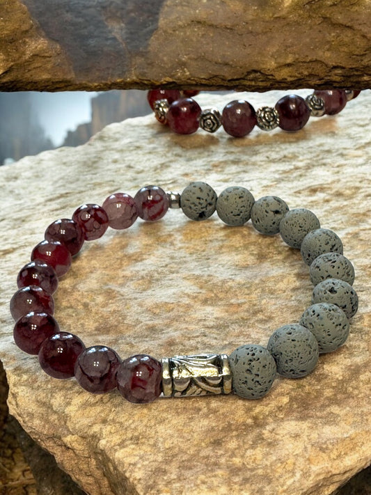 Gray Lava Bead Diffuser & Gemstone Bracelet Set