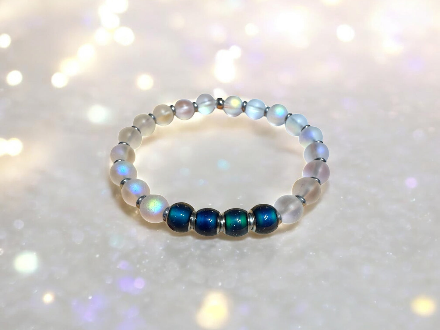 Moonstone Bead & Glass Bracelet – Handmade Color-Changing Energy Jewelry