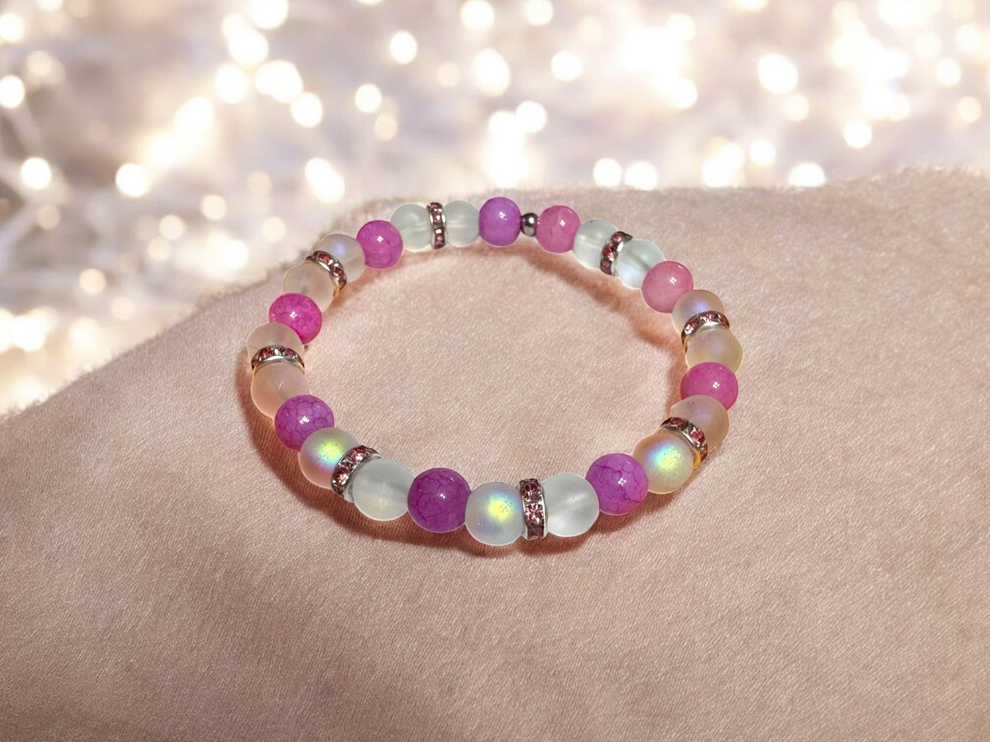 Moonstone Bead & Glass Bracelet – Handmade Shimmer Energy Jewelry
