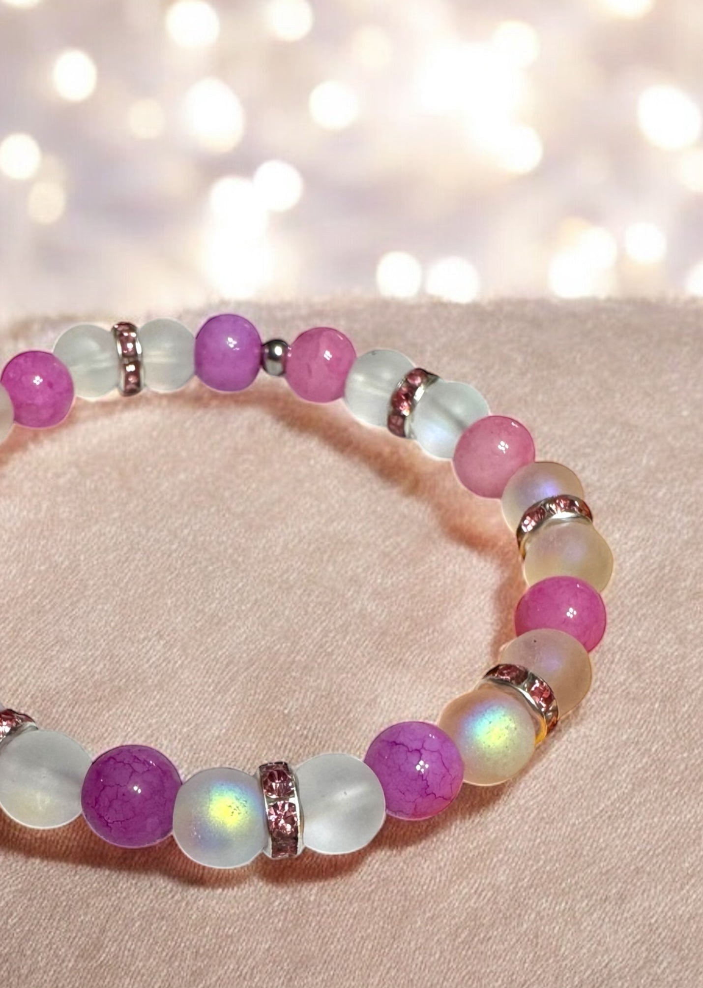 Moonstone Bead & Glass Bracelet – Handmade Shimmer Energy Jewelry