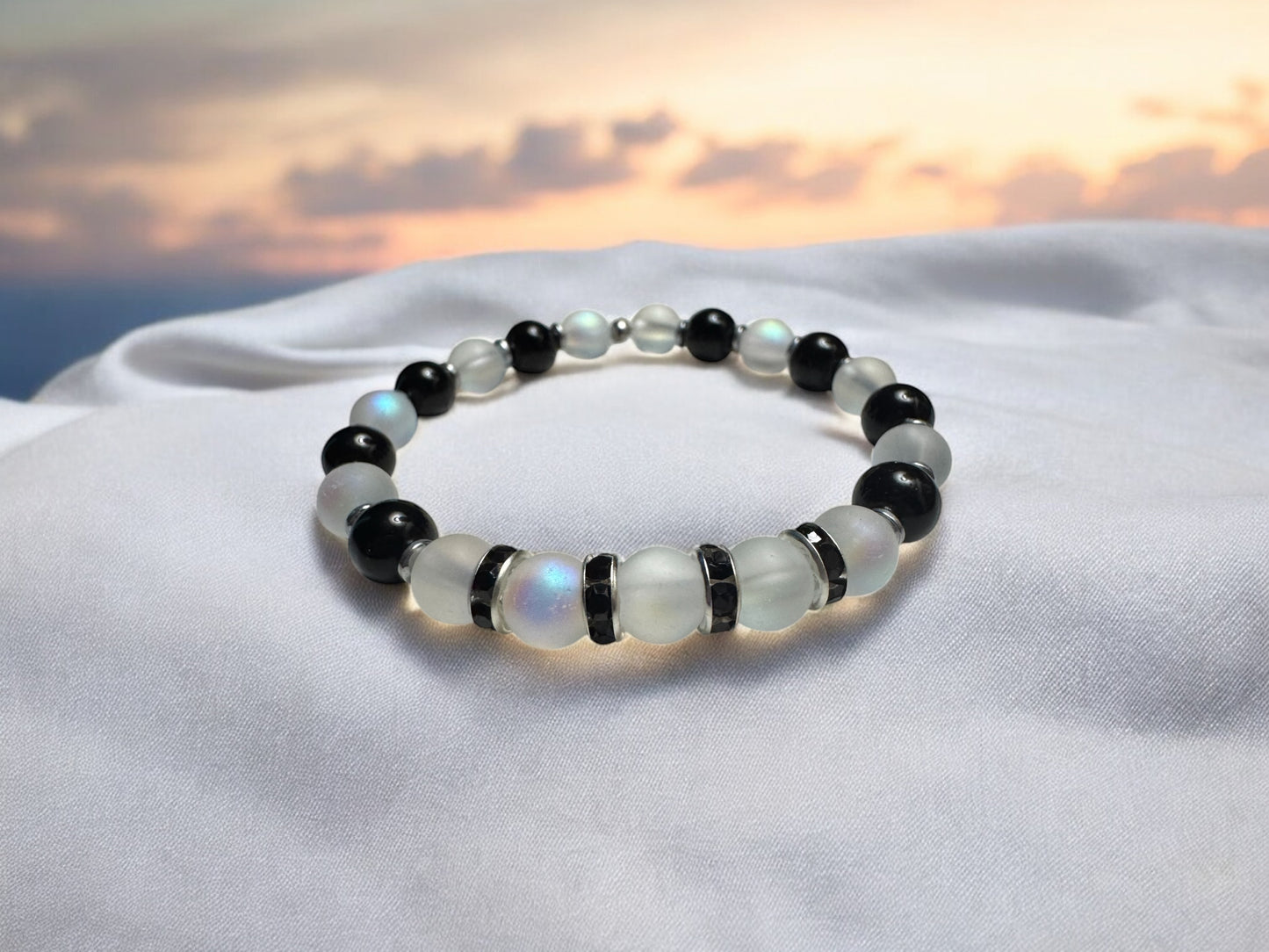 Moonstone Bead & Glass Bracelet – Handmade Shimmer Energy Jewelry
